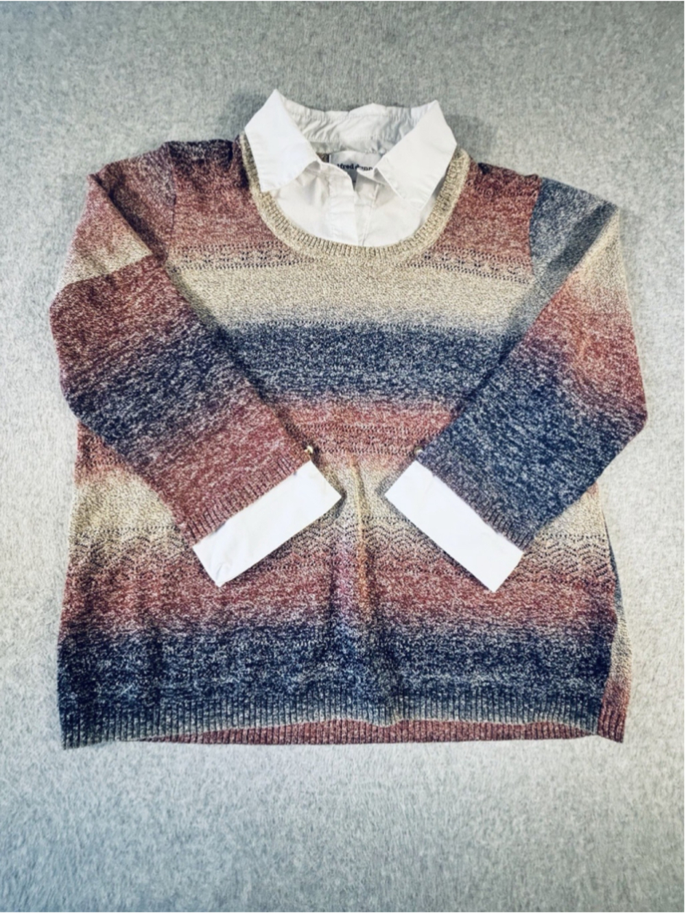 Alfred Dunner Women’s M Ombre Stripe 2-in-1 Sweater White Collar Cuffs